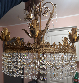 Lampadario d'ottone dorato 6 lampade con swarosky