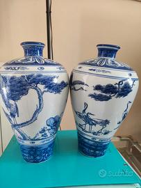 Coppia vasi ceramica bianca blu