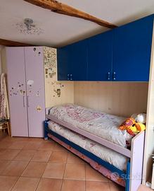 Cameretta Mistral con letti scorrevoli lilla e blu