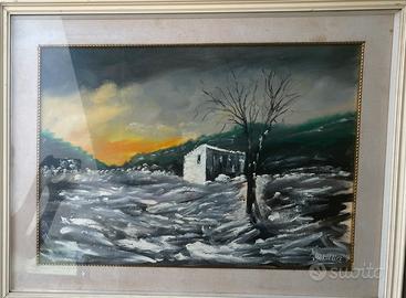 dipinto paesaggio innevato con tramonto(Abruzzese)