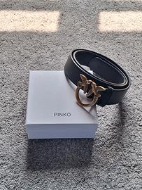 Cintura Pinko nera con fibbia logo rondini oro