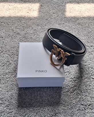 Cintura Pinko nera con fibbia logo rondini oro
