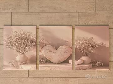 Set 3 quadri Cuore e fiori secchi - Stampe su tela