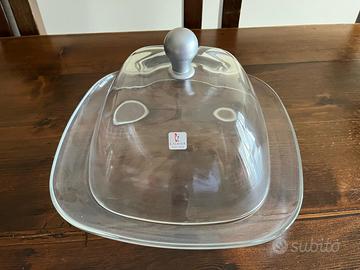 Caldier piatto da portata con coperchio in vetro