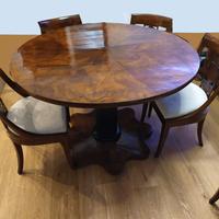 Tavolo tondo Impero da pranzo+sei sedie+prolunga