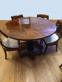 Tavolo tondo Impero da pranzo+sei sedie+prolunga