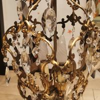 lampadario in Ottone con cristalli