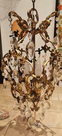 lampadario in Ottone con cristalli