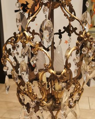 lampadario in Ottone con cristalli