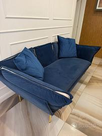 Divano velluto blu 3 posti
