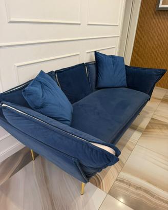 Divano velluto blu 3 posti