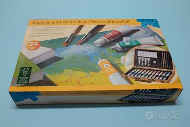 Set dipingere pittura colori valigetta legno 34 pz