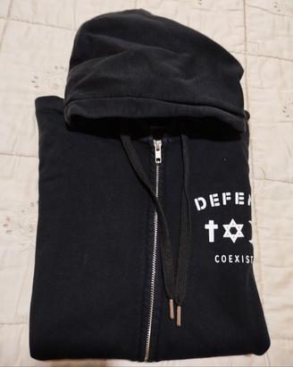 felpa nera in cotone Defend con zip e cappuccio