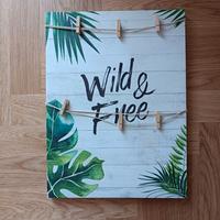 Quadro foglie verde con mollette portafoto 40x30