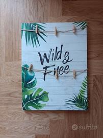 Quadro foglie verde con mollette portafoto 40x30