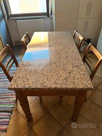 Set tavolo in granito e 4 sedie