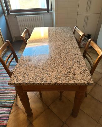 Set tavolo in granito e 4 sedie