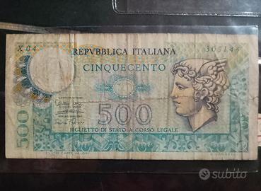 BANCONOTA DA 500 LIRE CON TESTA ALATA D
