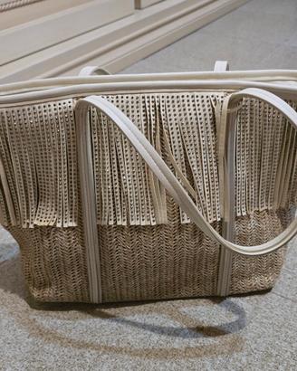 borsa camomilla in rafia e frange