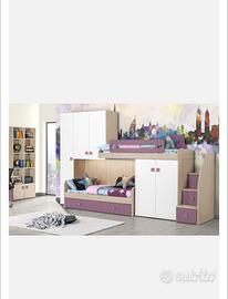 Cameretta bambini a soppalco 6 ante