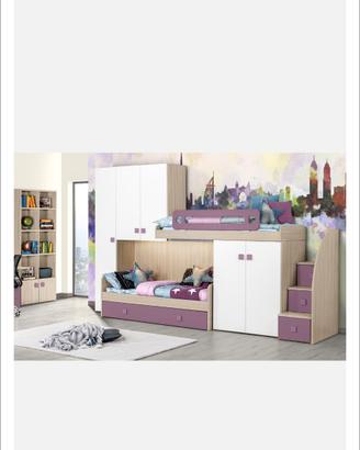 Cameretta bambini a soppalco 6 ante