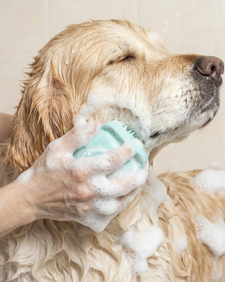 spazzola da bagno cane gatto con dispenser shampoo