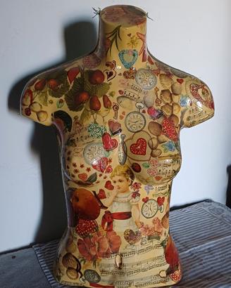 Manichino Busto Handmade Decoupage Vintage