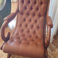 Poltrona a dondolo Vintage in vera pelle