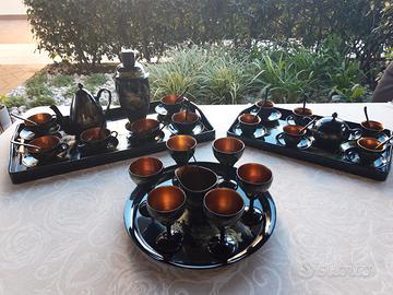 3set di servizi decorati in Oro in Legno di Rose 