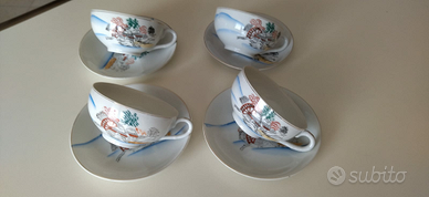 4 tazze+piattini Miyamoto Servizio da tè Giappone