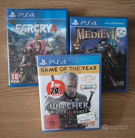 Set 3 giochi: The Witcher; MediEvil; FarCry PS4