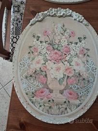 Set 4 Quadri Ovali Shabby Chic Rose 40x30cm - Blan