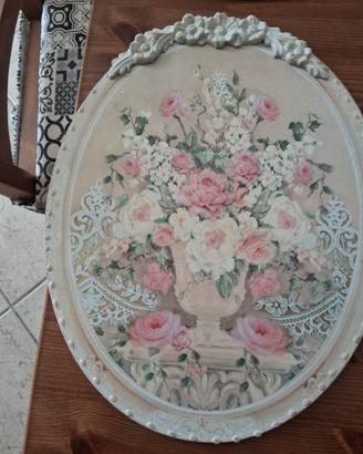 Set 4 Quadri Ovali Shabby Chic Rose 40x30cm - Blan