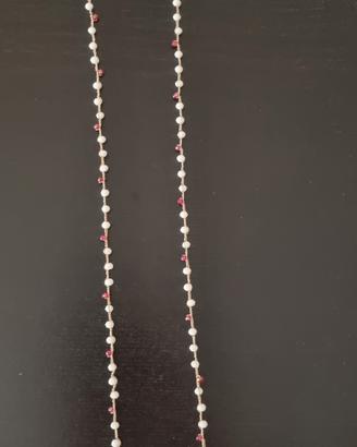 Collana di cristalli e filo  fatto a uncinetto 