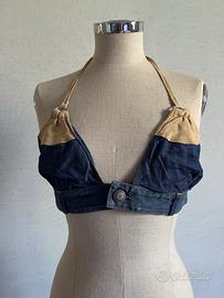 Top REPLAY in Jeans Denim e Pelle scamosciata