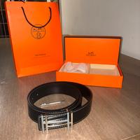 Cintura Hermès H nera pelle fibbia argento