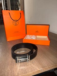 Cintura Hermès H nera pelle fibbia argento
