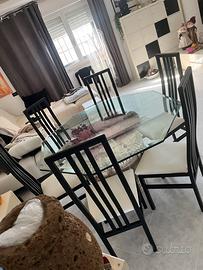 tavolo con anfora e vetro ottagonale +6 sedie