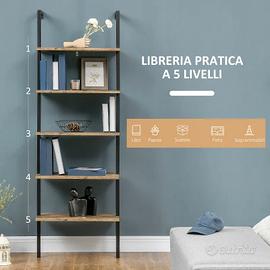 Libreria con scala stile industrial - cassetti e ripiani legno