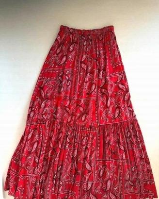GONNA ROSSA PAISLEY LUNGA SVASATA *NUOVA*