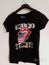 T-shirt donna nera a  manica corta ROLLIING STONES