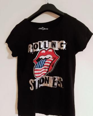 T-shirt donna nera a  manica corta ROLLIING STONES