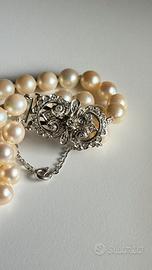 Collana perle coltivate oro bianco 18kt e diamanti