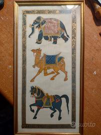 Quadretto dipinto su tessuto India.