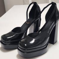 Scarpe nero luccido con tacco N° 38 pelle vera