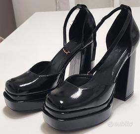 Scarpe nero luccido con tacco N° 38 pelle vera