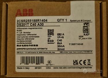 Magnetotermico Differenziale ABB DS201T C40 A30