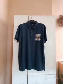 Polo Aquascutum London Casual Check UK Moda Navy 