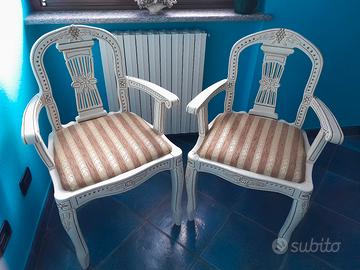 sedie antiche in legno placato bianco e dorato