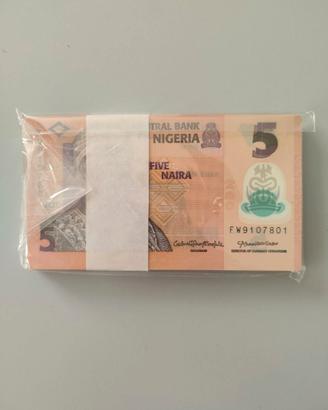 NIGERIA-Mazzetta banconote da 5 Naira in Polimery